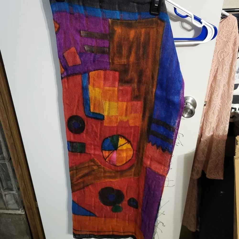VINTAGE DILEMMA HAND PAINTED WATERCOLOR SILK SCARF/SHAWL/WRAP